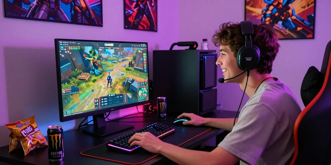 Engaged player at rokok88 login, enjoying an immersive online gaming setup with vibrant LED lights and accessories.