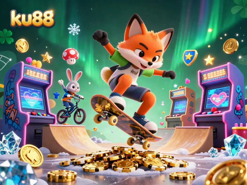 Engage with ku88's thrilling gaming experience as a fox and rabbit showcase casino-themed stunts.