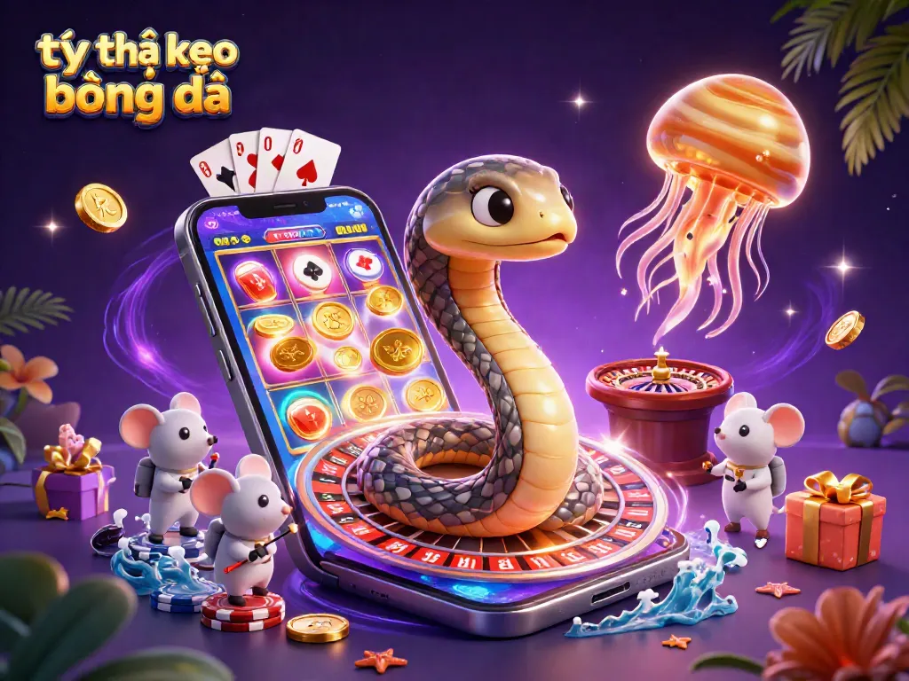 Engage with tỷ lệ kèo bóng đá as astronaut mice bet on a celestial roulette wheel while swirling energy frames a vivid cosmic scene.
