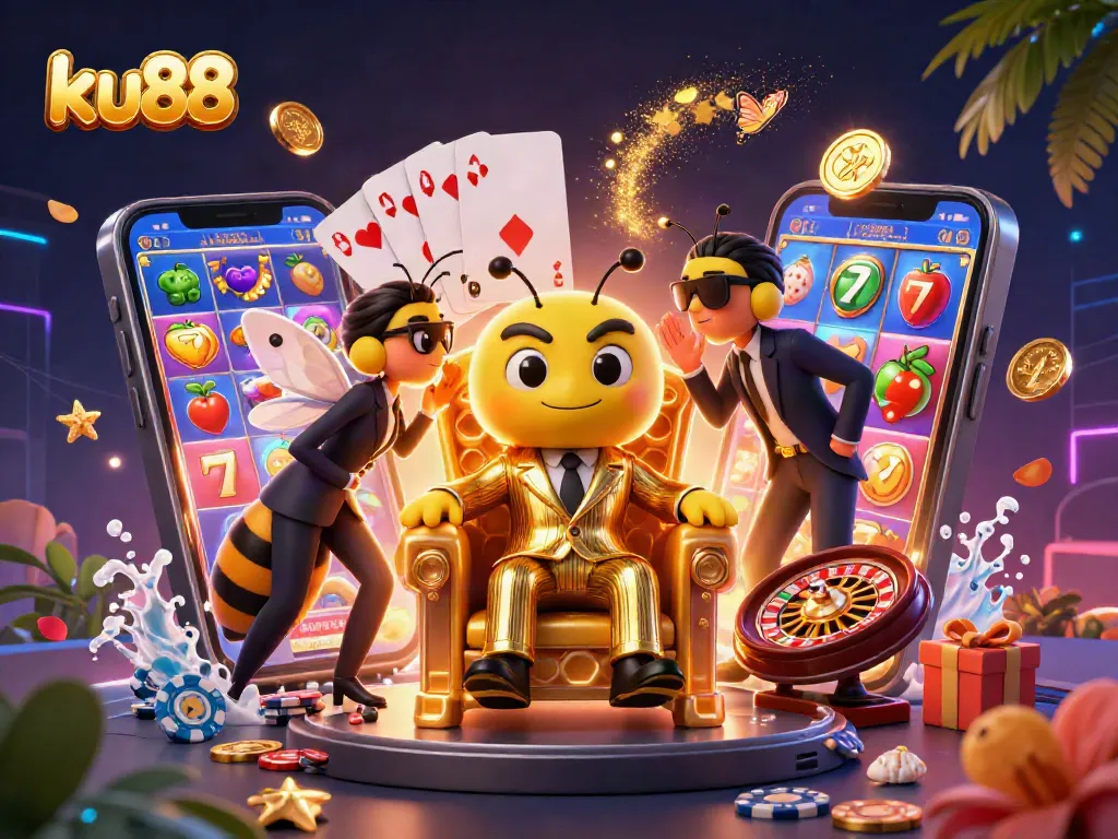 ku88 showcases a vibrant casino scene with exciting gaming action and colorful gambling elements.