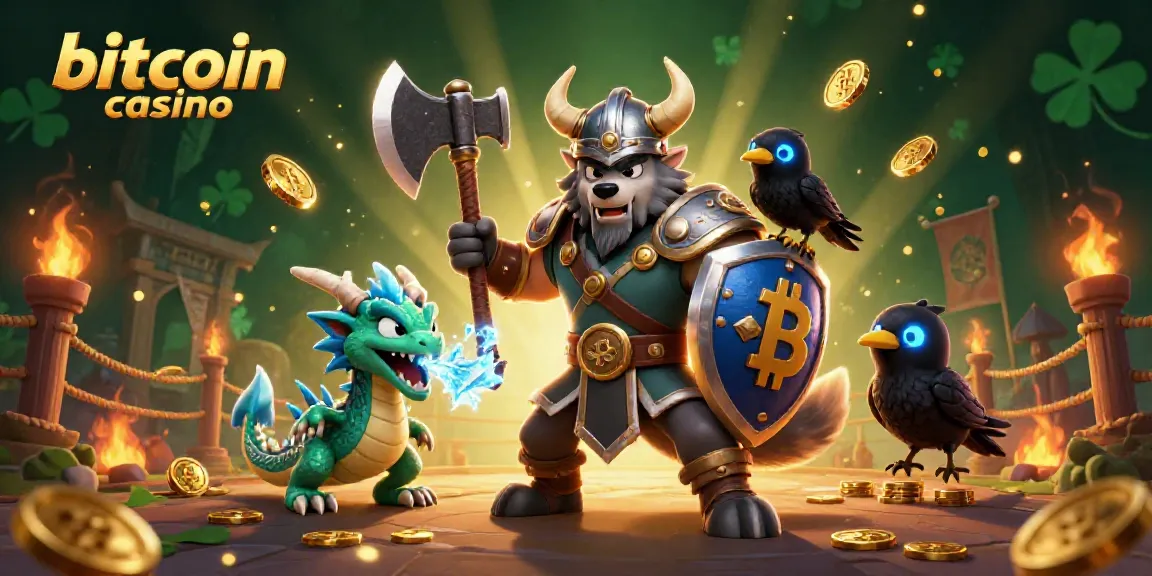 Engage with the exciting world of bitcoin casino gaming with 3D cartoon characters and vibrant elements.
