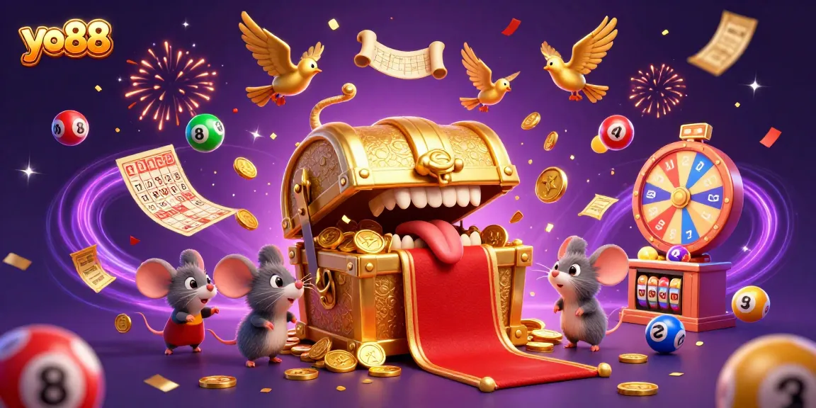 Win big at yo88 with dynamic lottery elements and celebration effects in a lively casino scene.