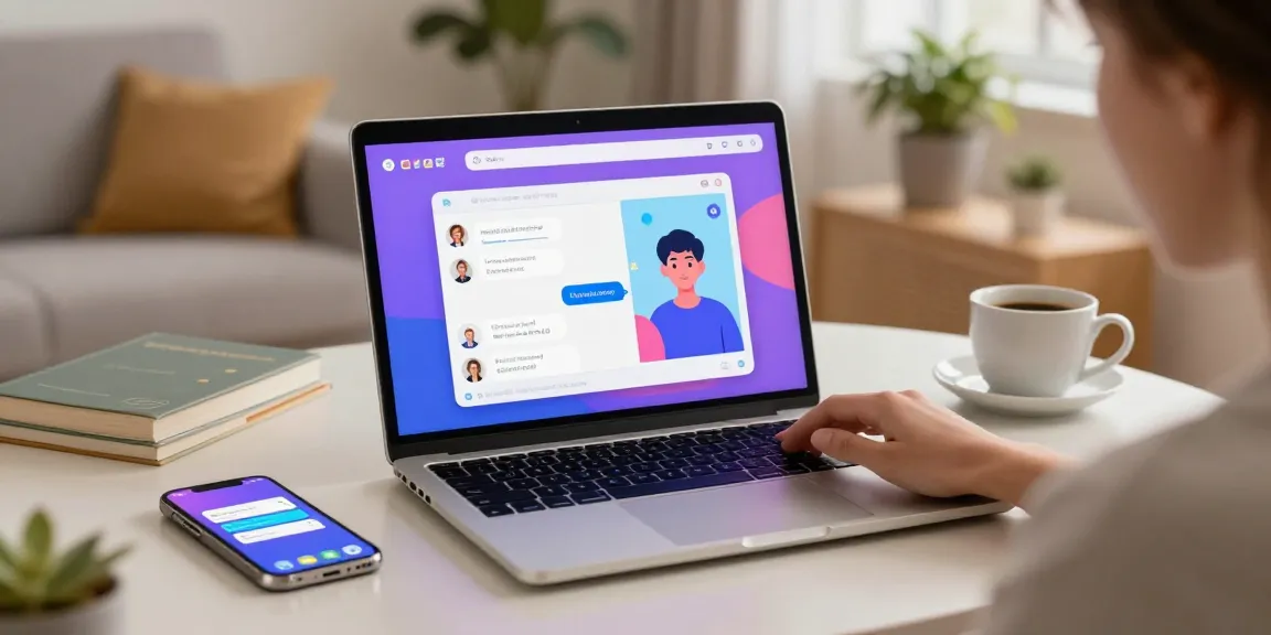 Engaging with crushonai chatbot on a sleek laptop in a cozy living room.